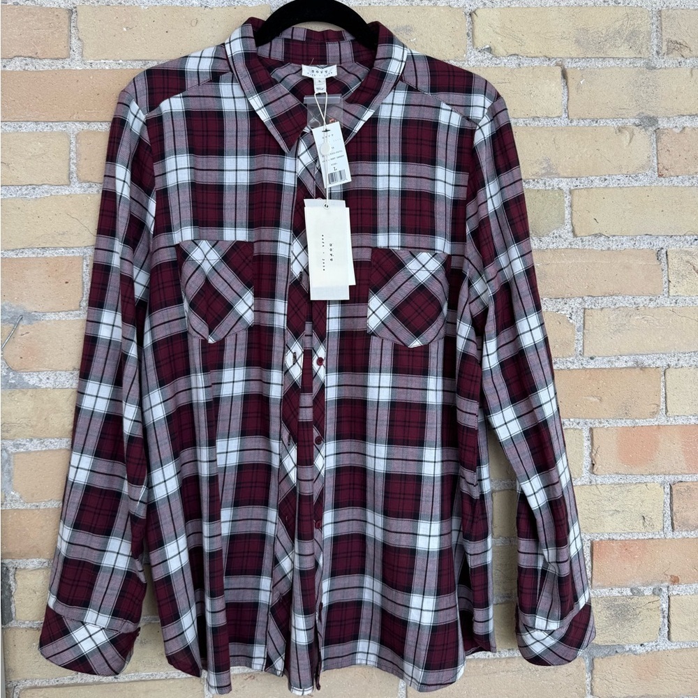 NWT Soft by Joie Burgundy Plaid Shirt